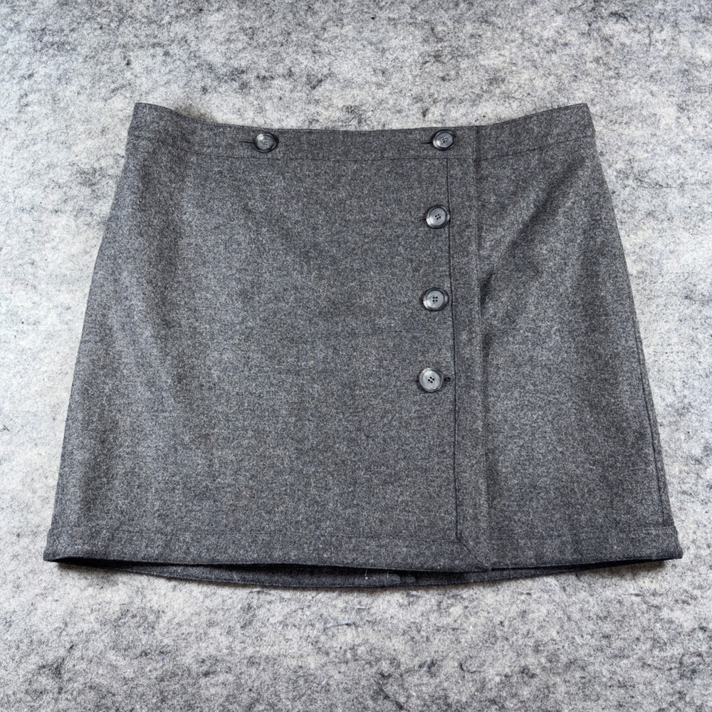 Loft Mini Skirt Women's 18‎ Gray Button Front Wool Blend Career Preppy Y2k
